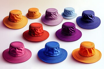Panama hat. Summer headdress in blue, yellow and pink and red tones