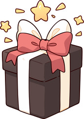 Gift Box with Bow, Cartoon Style, Celebration Concept
