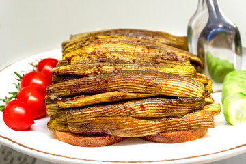 Grilled Eggplant with Toast and Cherry Tomatoes