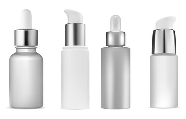 Face serum bottle mockup. Skin care cosmetic, essential oil dropper container, isolated on white background. Moisturizer collagen treatment airless packaging product. Eyedropper pipette bottle
