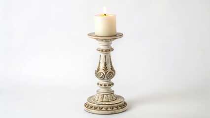 Ornate Candle Holder with Lit Candle