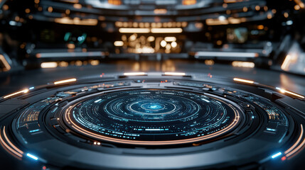 futuristic virtual reality interface with glowing elements and intricate design