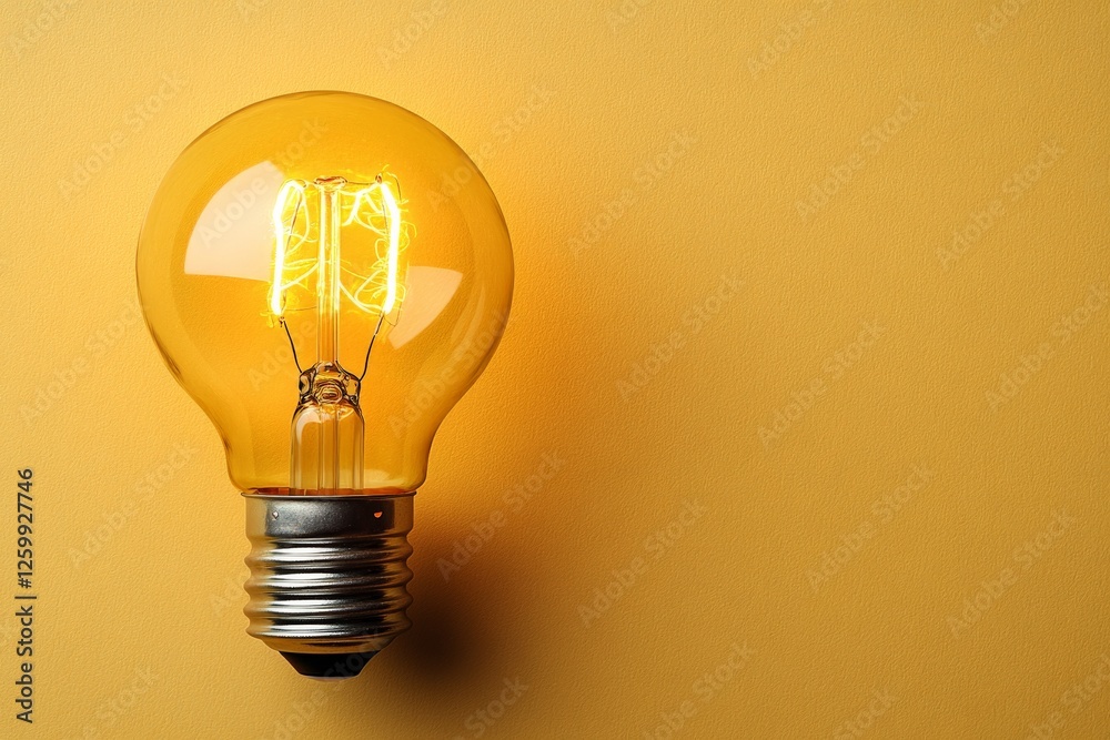 Aufkleber vintage light bulb with warm glow against a yellow background illuminated brightly, creating a cozy 