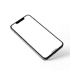 A 3D render of a modern smartphone with a blank screen, tilted slightly, isolated on a white background. High contrast, low-key lighting, strong moody style, minimalist aesthetic, soft shadows.