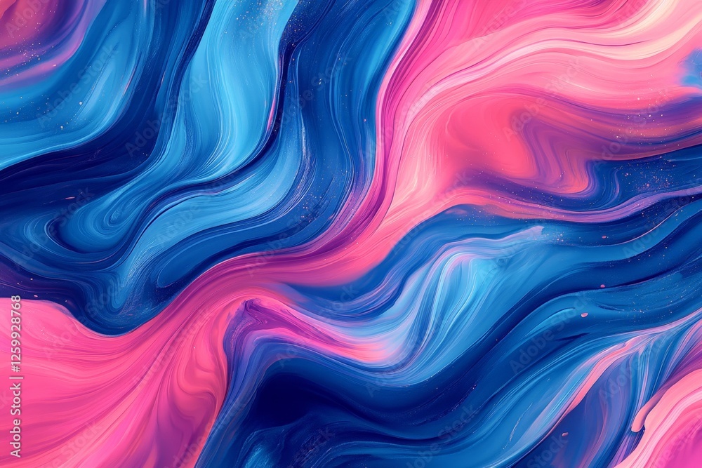 Poster colorful abstract waves form a vibrant swirl of blue and pink hues in a dynamic artistic composition