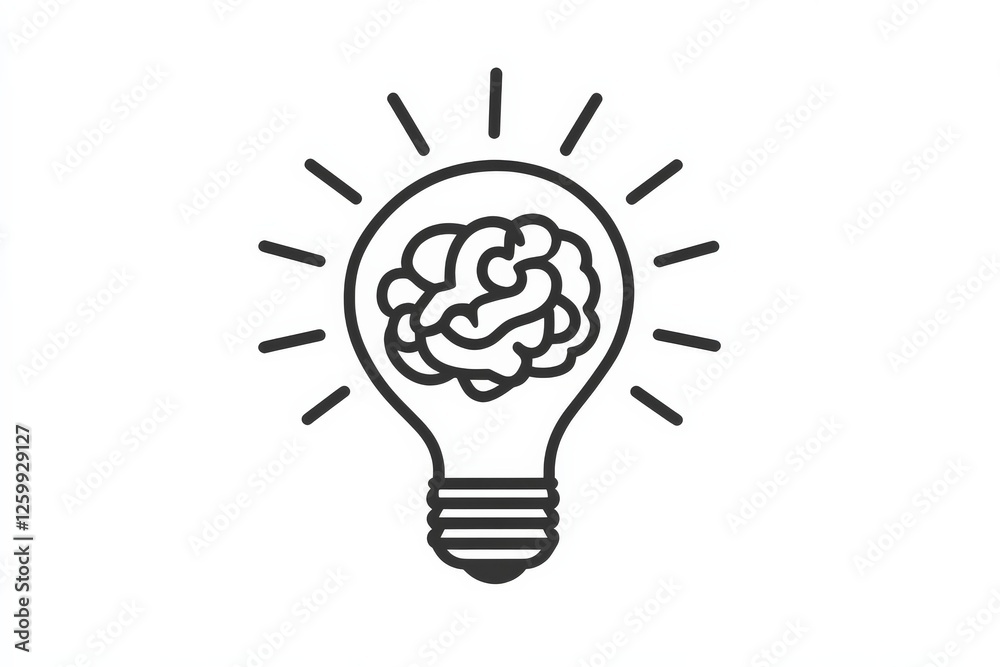 Poster light bulb illustration with brain symbolizing creative thinking and innovation concepts in modern d