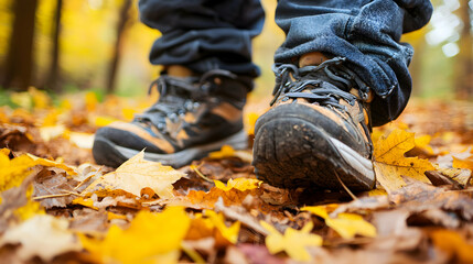 Autumn Hike: Boots on Fallen Leaves