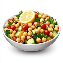 Chickpea Salad with lemon dressing, isolated on white