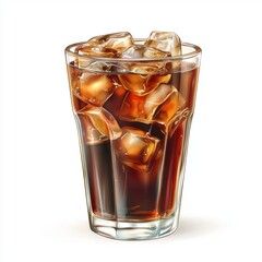 Cold Brew Coffee in a glass with ice, isolated on white