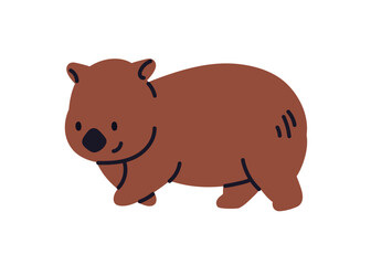 Cute baby wombat walking. Adorable Australian wild mammal. Funny little small short animal, fauna. Happy exotic tropical character from Australia. Flat vector illustration isolated on white background