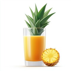 Fresh Pineapple Juice in a glass, isolated on white