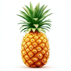 Fototapeta premium Fresh Pineapple with spiky green leaves, isolated on white