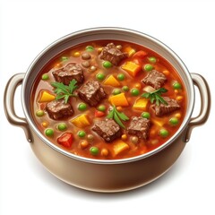 Hearty Beef Stew with vegetables, isolated on white