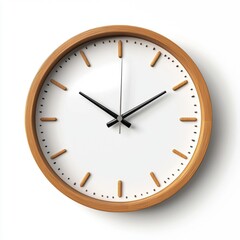 Minimalist wall clock with a wooden frame isolated on white