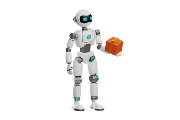 Robot presenting a gift 3D Character Illustration.