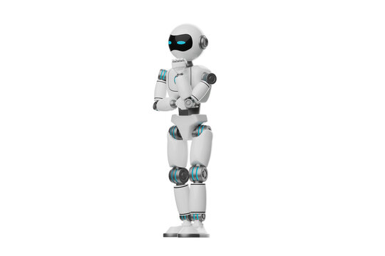 Robot thinking pose with hand on chin 3D Character Illustration.
