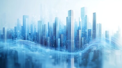 Futuristic cityscape with skyscrapers and digital graphs, symbolizing technology and finance