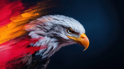 Majestic Bald Eagle in Dramatic Sunset Coloring Soaring over the Wilderness