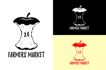 apple core, fruits shop, farmers market logo, superstore, mart, grocery store, supermarket, organic food, fresh fruits, gourmet, food blog, agriculture, farming, logo, vector, silhouette
