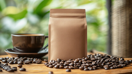 Professional close-up of a brown coffee bag mockup for diverse advertising needs.