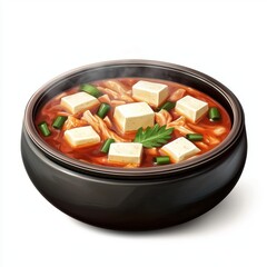 Korean Kimchi Jjigae with tofu, isolated on white