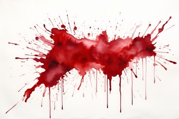 Fototapeta premium artistically splattered scarlet red paint, like blood, white background, minimalist