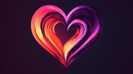 Abstract colorful heart symbol with swirling lines on dark background