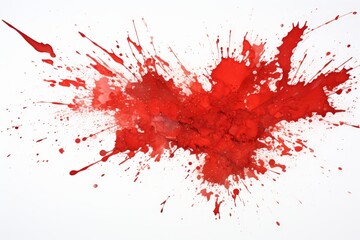 artistically splattered scarlet red paint, like blood, white background, minimalist