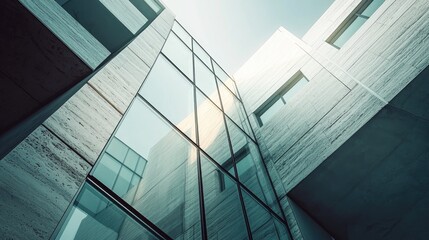 Obraz premium Modern Architecture: Glass and Stone Facade of a Contemporary Building
