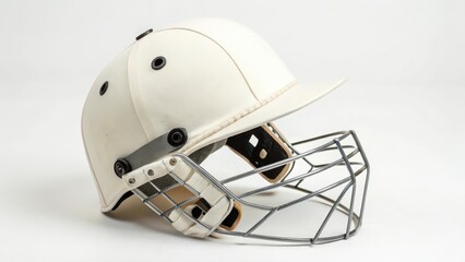 Fototapeta premium White Cricket Helmet with Faceguard