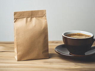 High-quality close-up of a brown coffee bag mockup for professional advertising.