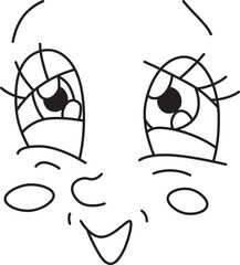 a touching face with half-closed eyes with eyelashes and an open smiling mouth