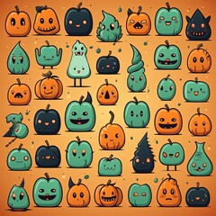 Fototapeta premium Seasonal Halloween Set with Ghosts, Pumpkins, and Spooky Illustrations