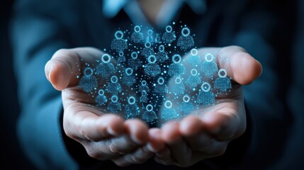 Hands holding digital security icons, representing data protection and privacy in modern context. image conveys sense of responsibility and innovation