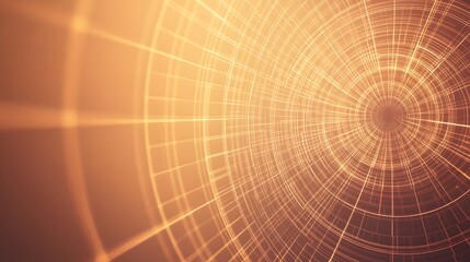 Fototapeta premium A golden technological network creates a glowing tunnel effect