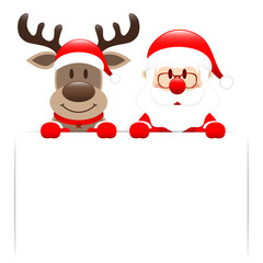 Rentier Und Weihnachtsmann Halten Schild