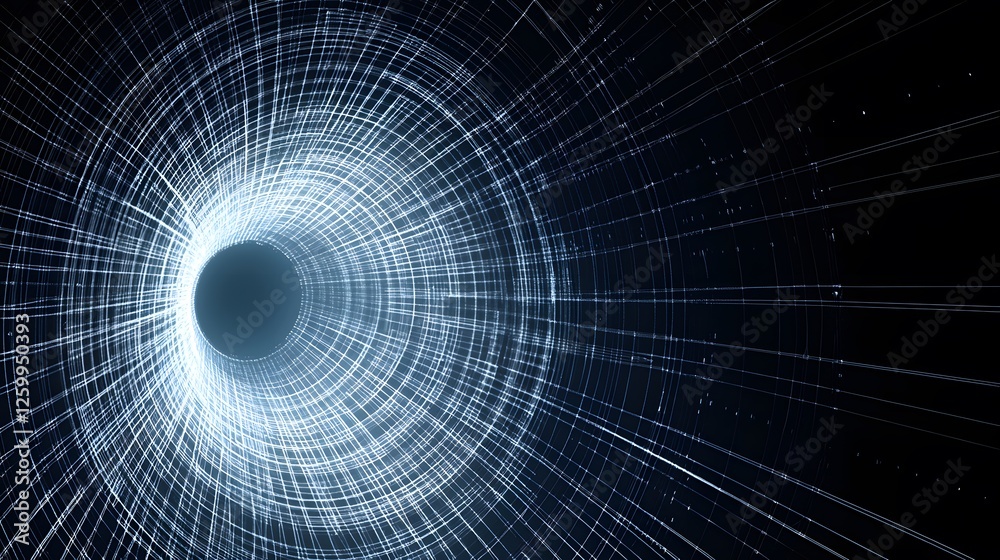Wall mural luminous lines form a tunnel disappearing into a dark void