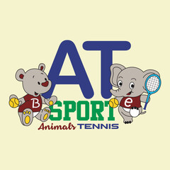 bear and elephant playing tennis,design cartoon vector illustration