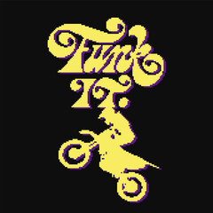 funk it pixel. Mood of 90's aesthetics. 8-bit retro style vector illustration. black background.  
