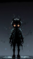 A silhouette of a cute manky anime type.