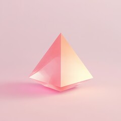 Light reflects from a crystalline pyramid on a pink background
