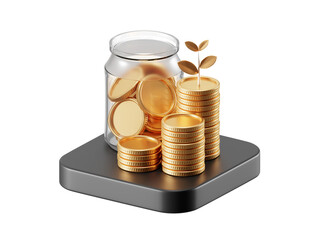 Transparent PNG 3D Saving Money with Coins, Finance, and Wealth Growth Concept.
