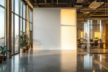 Fototapeta premium Modern urban office design bright minimalist interiors in wide angle photography
