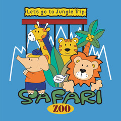 a group of safari animals in the zoo,design cartoon vector illustration