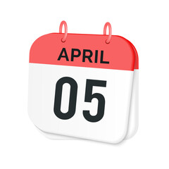 5th April daily calendar icon template. April 5 day calendar design. Single day calendar in vector illustration flat style.