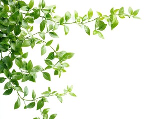 Lush green vine leaves corner border, white background, nature design, website decoration