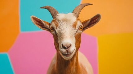A goat with hazelnut isolated on a colorful background