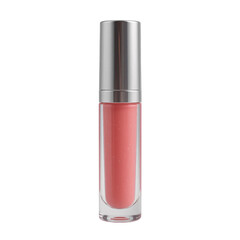 Pink Lip Gloss in Transparent Tube with Silver Cap, Perfect for a Shiny and Glamorous Look, High-Resolution Stock Photo