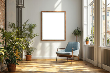 Fototapeta premium Serene living room modern design with bright inviting environment