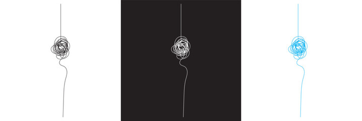 Fototapeta premium Chaotic, tangle continuous one line drawing. Brainstorming, mental health, psychology Icon for web design, card, banner, flyer etc. isolated on white and black background. vector illustration. EPS 10
